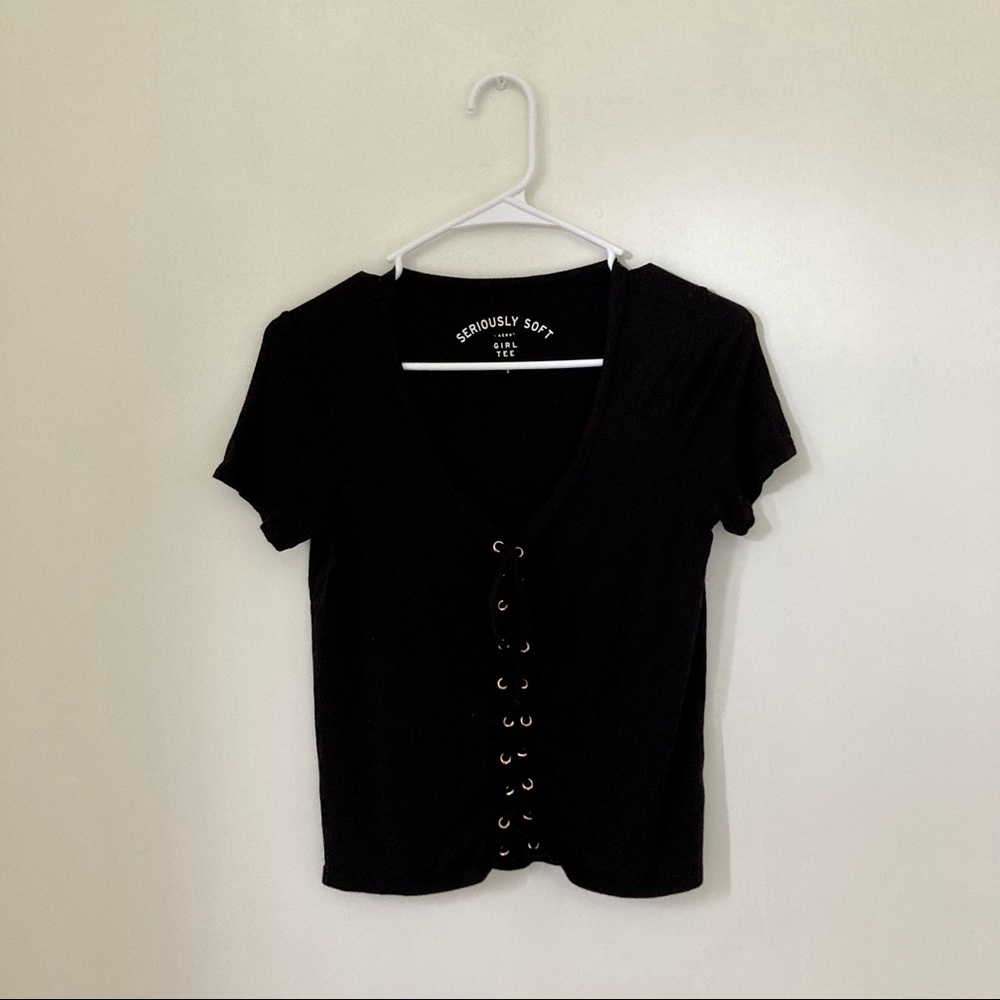 Aeropostale Seriously Soft Short Sleeve Lace Up Top